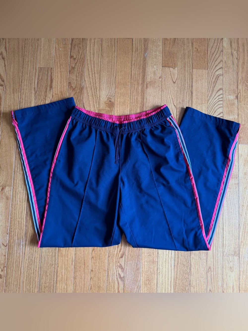 Vintage Y2K Made for Life Navy Blue Hot Pink Striped Track Pants Pintuck Medium